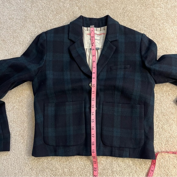 Anthropologie Cartonnier Jacket Womens 6 Blue Green Plaid Blazer Wool Blend - Picture 7 of 8